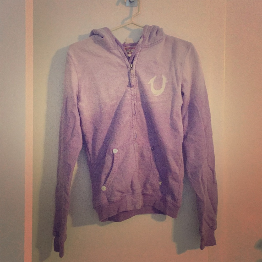 True Religion Acid Wash Zip Up Hoodie, Purple, M